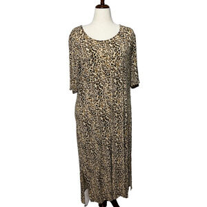 *Chicos Dress XL 3 Maxi Brown Black Leopard Print Side Slits Beachy Coastal